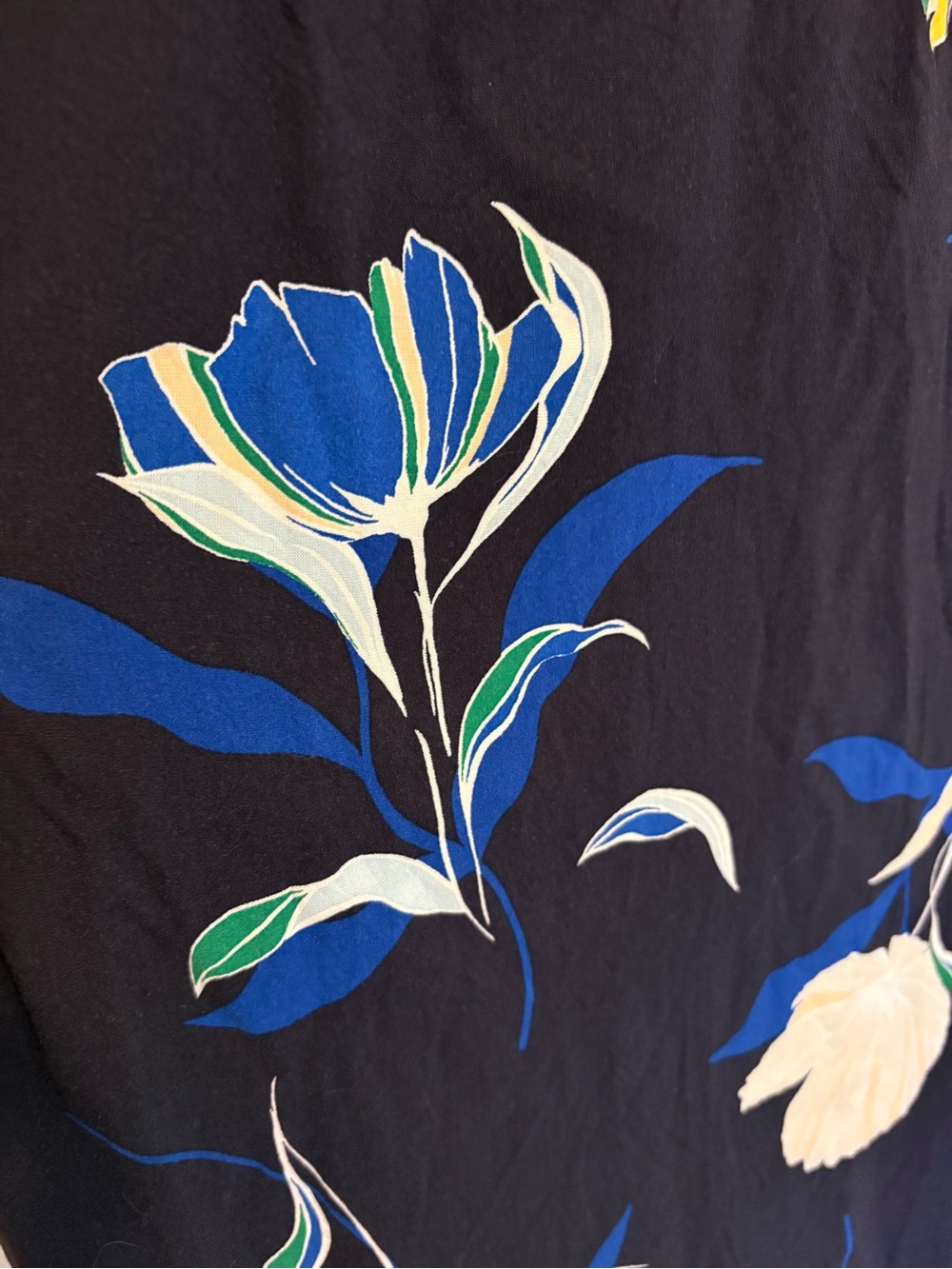 Sleeveless Black Floral V-Neck Midi Dress - Blue & Yellow Print - Picture 3 of 7